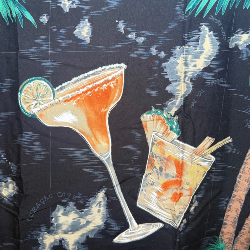 Tori Richard Mens XL Hawaiian Shirt Tropical Cocktail Island Map Viscose Black